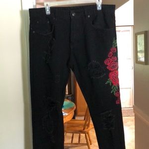 Young and Reckless tapered skinny rose embroidered